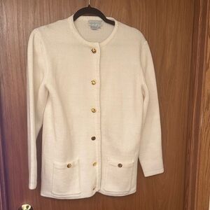 Chic White Cardigan with Gold Buttons